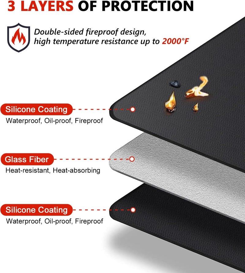 Protebox 48 x 30 inch Under Grill Mats for Outdoor Grill, Double-Sided Fireproof Deck and Patio Protector Mat, Waterproof Oil-Proof BBQ Floor Pad Indoor Fire Pit Fireplace Mat - Image 2